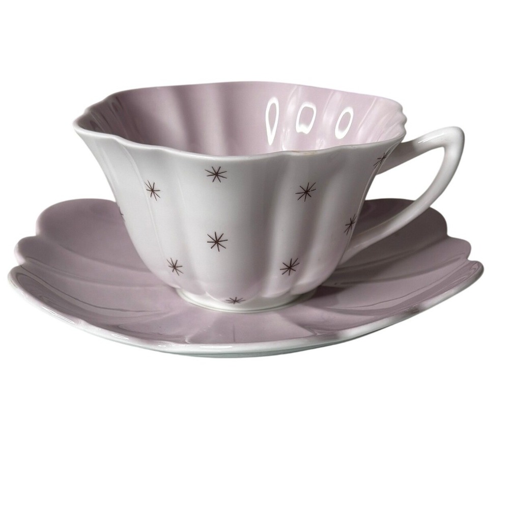 Vintage Shelley Pole Star Teacup and Saucer‎ Set Lavender Lilac Dainty 13774